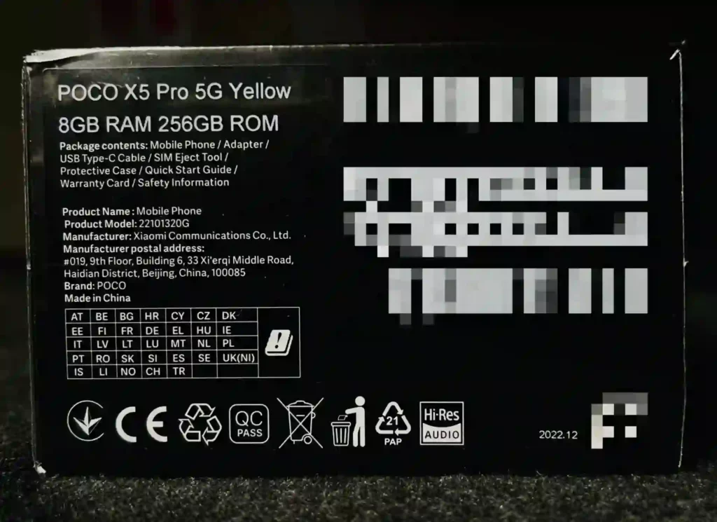 POCO X5 Pro 5G Kutusu Yandan görünüm