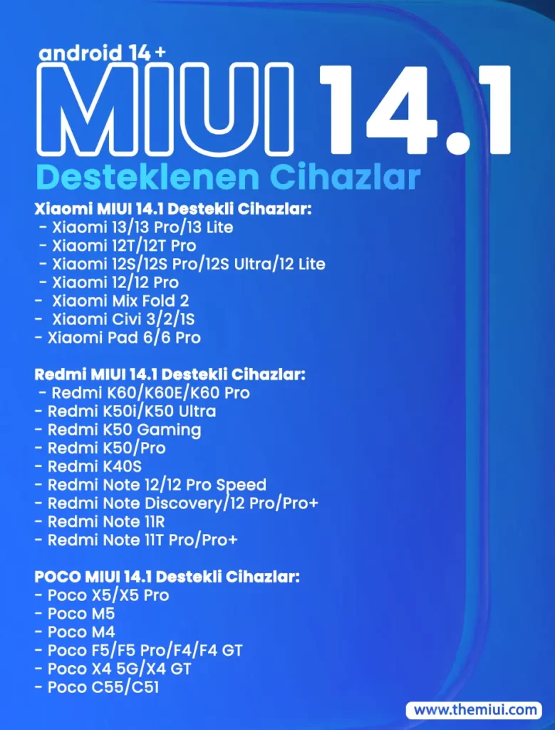 MIUI 14.1 Güncellemesi İçin Uygun Cihazlar Listesi