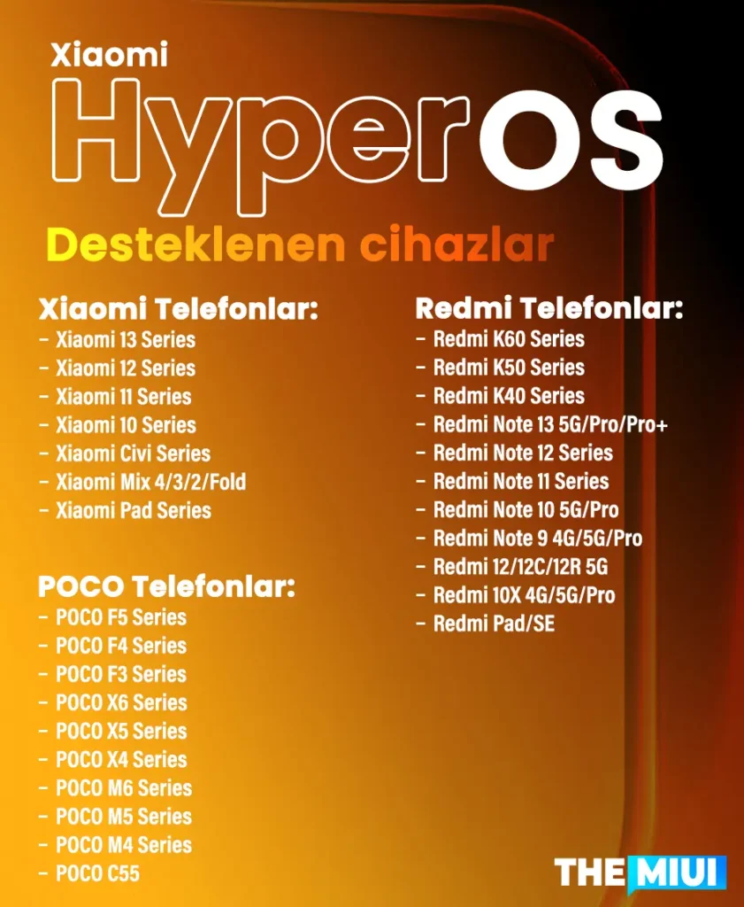 Xiaomi HyperOS Uygun Cihazların listesi